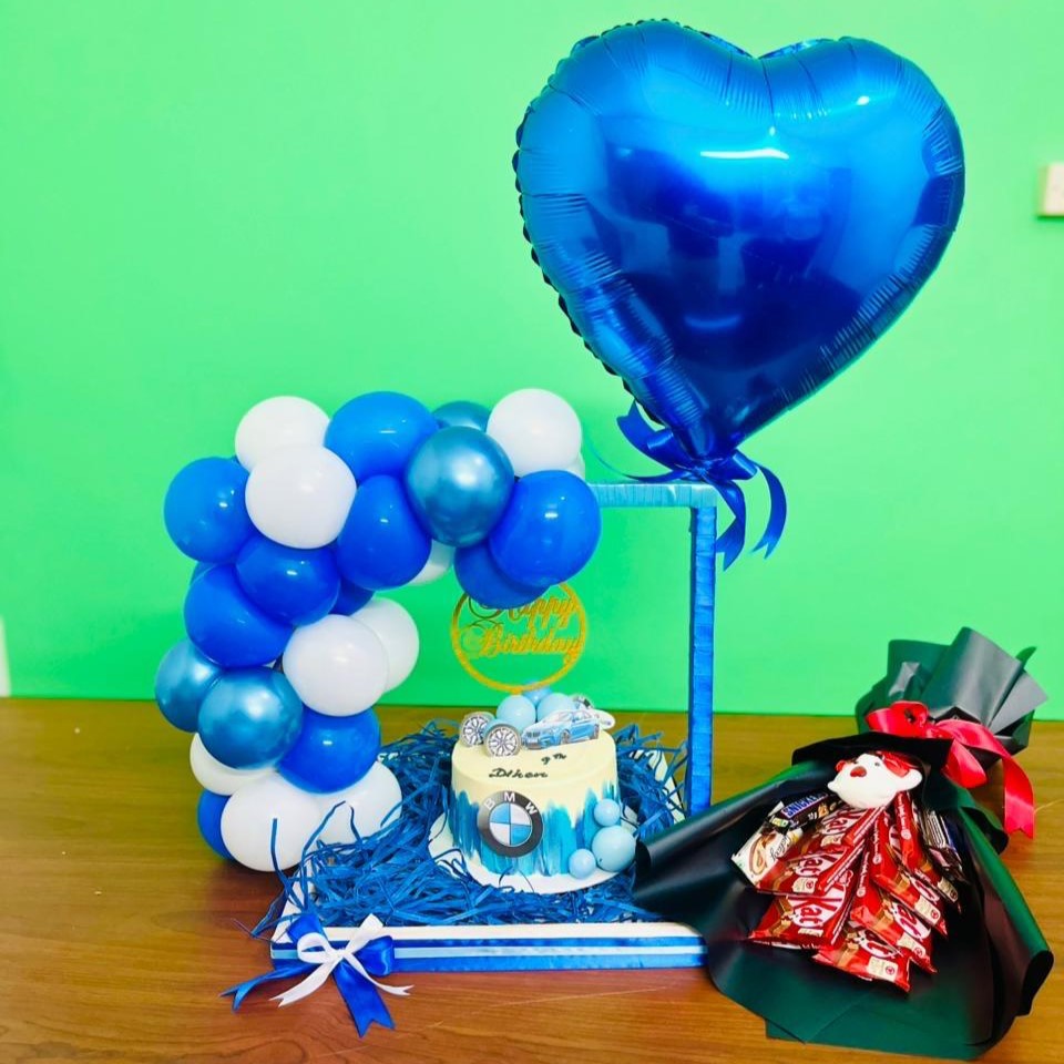 BMW Theme Balloon Hamper with KitKat Bouquet